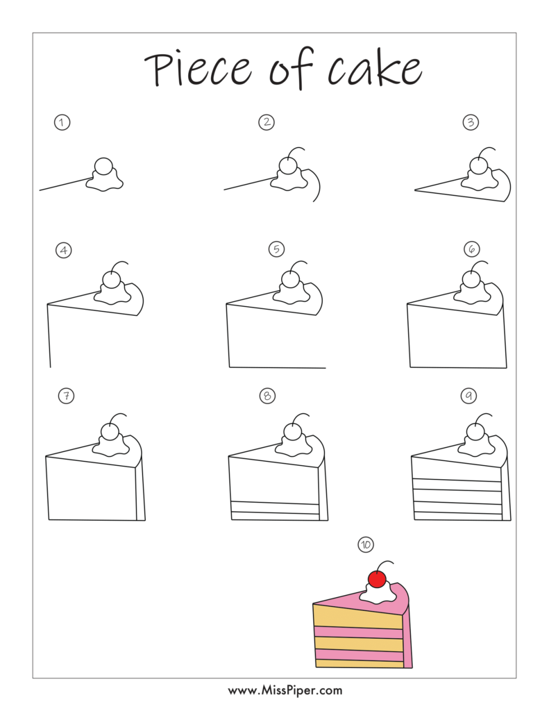 Cake – How to draw Step by Step, easy for beginners – Free Printables