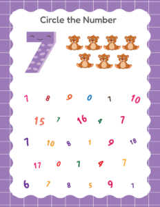 Circle the Number 7 - Free Printable worksheets