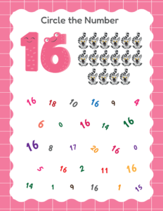 Circle the Number 16 - Free Printable worksheets