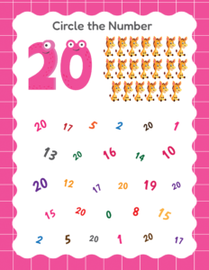Circle the Number 20 - Free Printable worksheets