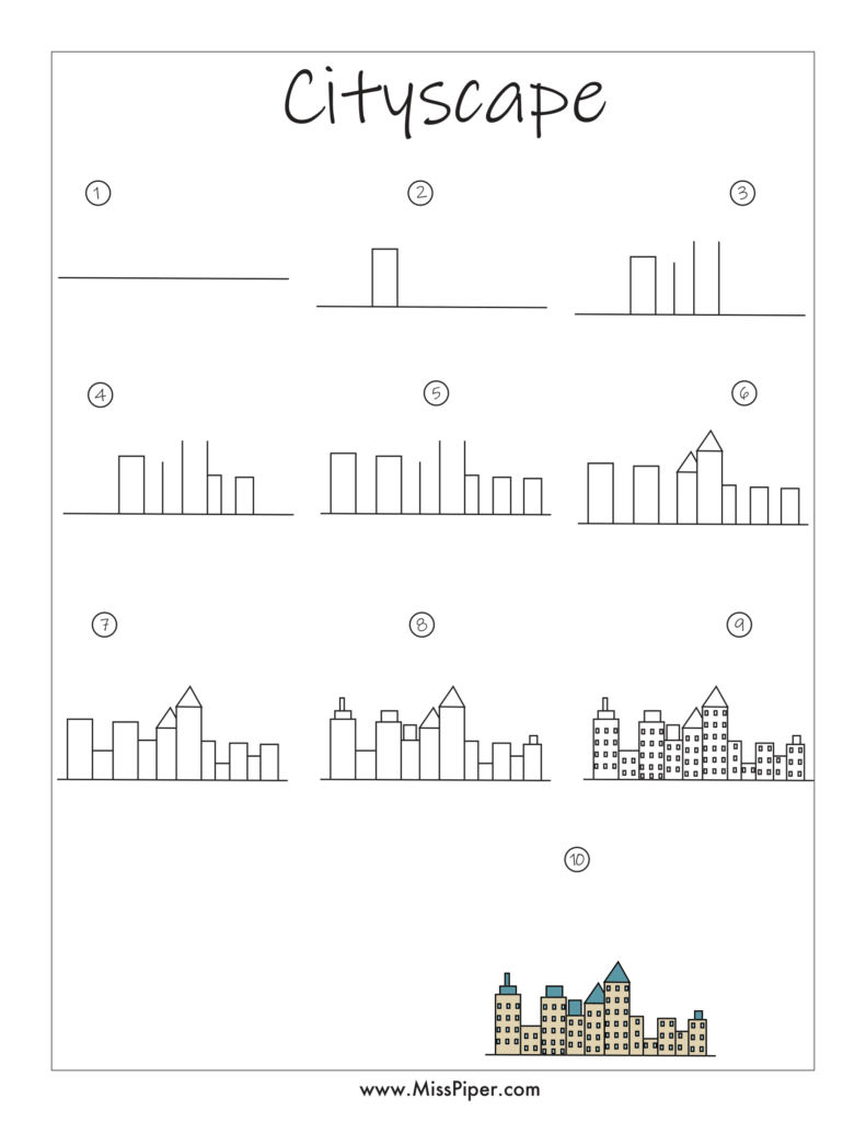 Cityscape – How to draw Step by Step, easy for beginners – Free Printables