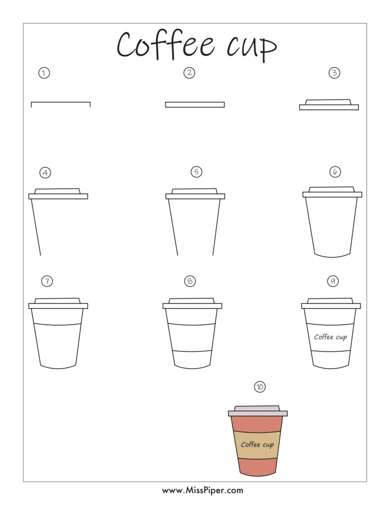 Coffee Cup – How to draw Step by Step, easy for beginners – Free Printables