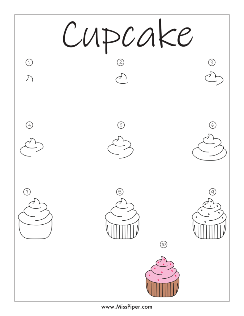Cupcake – How to draw Step by Step, easy for beginners – Free Printables