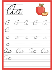 Cursive Alphabet Trace and Write Worksheet for Alphabet A