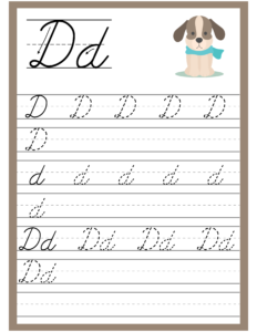 Cursive Alphabet Trace and Write Worksheet for Alphabet D