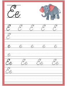 Cursive Alphabet Trace and Write Worksheet for Alphabet E