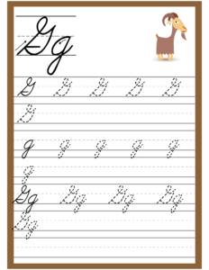 Cursive Alphabet Trace and Write Worksheet for Alphabet G