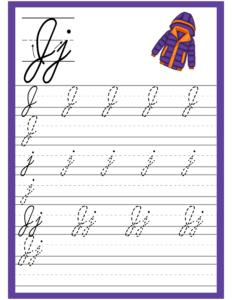 Cursive Alphabet Trace and Write Worksheet for Alphabet J