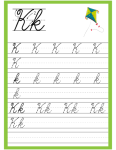 Cursive Alphabet Trace and Write Worksheet for Alphabet K