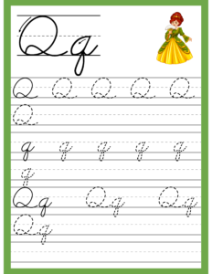 Cursive Alphabet Trace and Write Worksheet for Alphabet Q