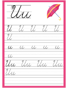 Cursive Alphabet Trace and Write Worksheet for Alphabet U