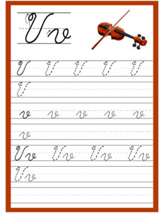 Cursive Alphabet Trace and Write Worksheet for Alphabet V