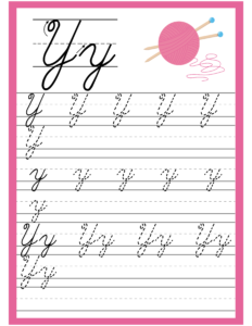 Cursive Alphabet Trace and Write Worksheet for Alphabet Y