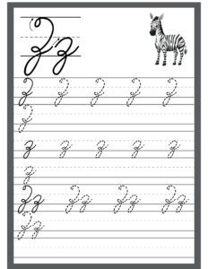 Cursive Alphabet Trace and Write Worksheet for Alphabet Z