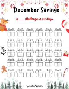 December - Free Printable Savings Challenge - money tracker printable- monthly savings challenge