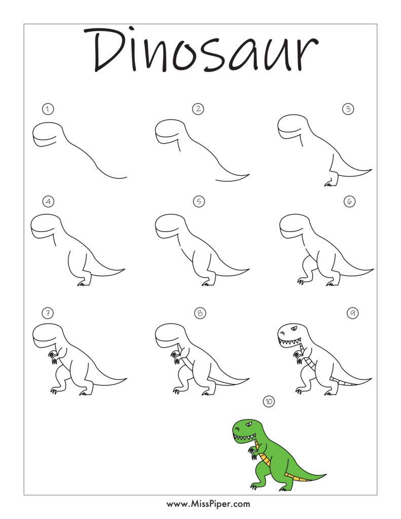 Dinosaur – Simple How to draw Step by Step easy for beginners – Free Printables