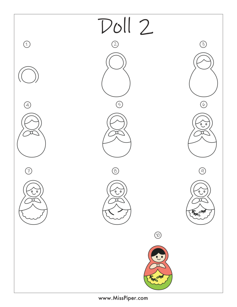 Doll 2 – How to draw Step by Step, easy for beginners – Free Printables