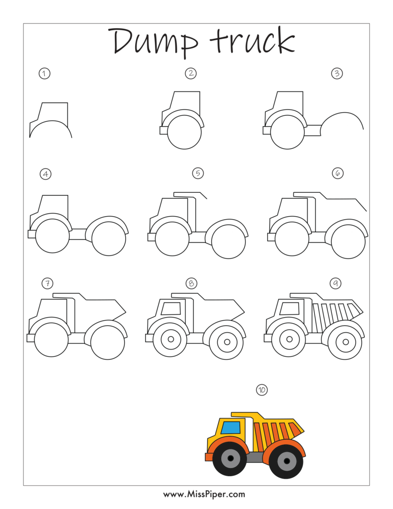 Free Printables: How to Draw a Dump Truck Step by Step