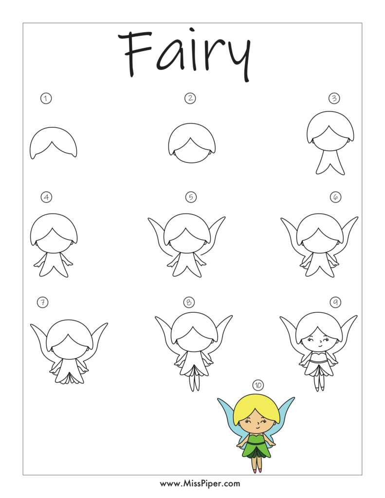 Fairy – How to draw Step by Step, easy for beginners – Free Printables