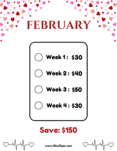 February - Free Printable Savings Challenge - money tracker printable- monthly savings challenge