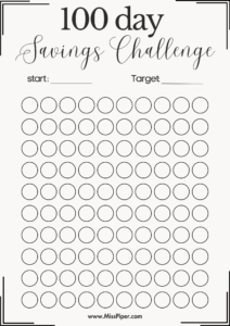 Free Printable 100 Days Savings Challenge