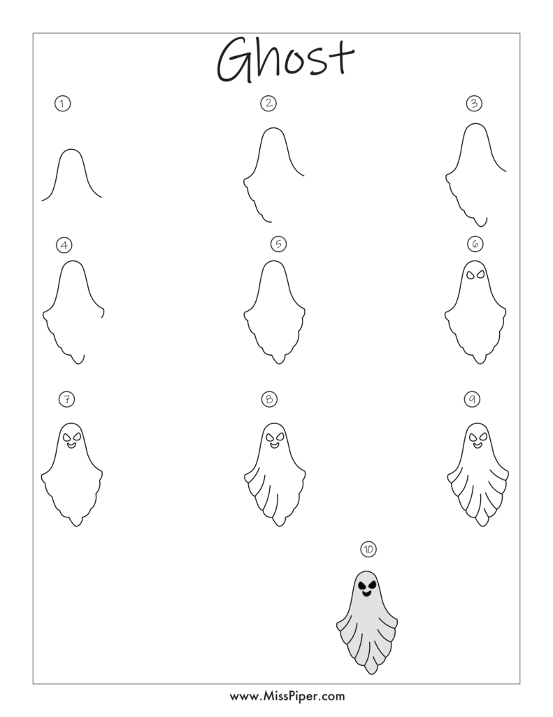 How to draw a ghost Step by Step, easy for beginners – Free Printables