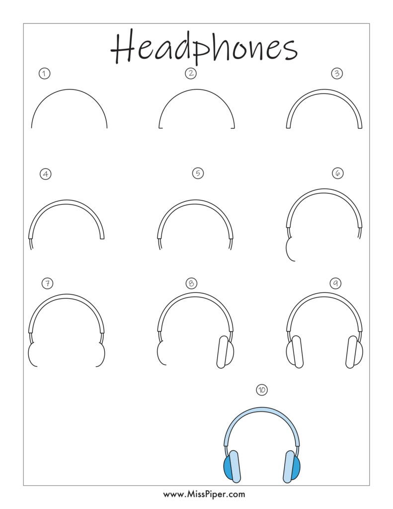 Headphones – How to draw Step by Step, easy for beginners – Free Printables