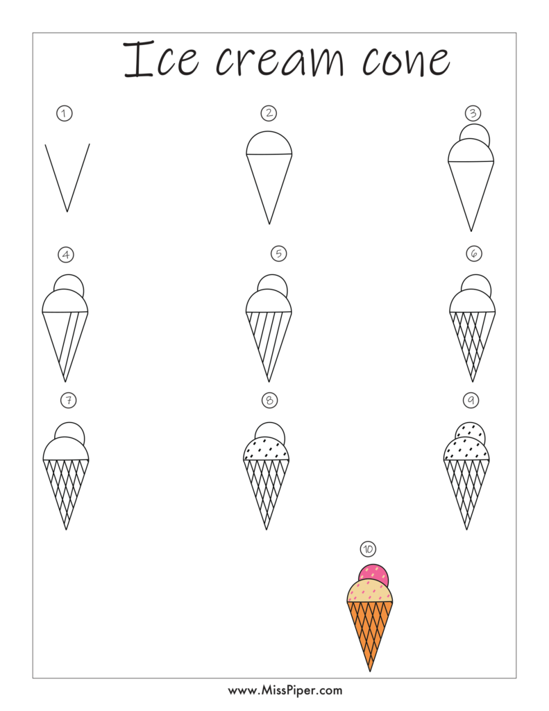 How to draw an Ice Cream Cone Step by Step – Free Printables