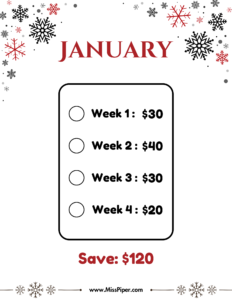 January - Free Printable Savings Challenge - money tracker printable- monthly savings challenge