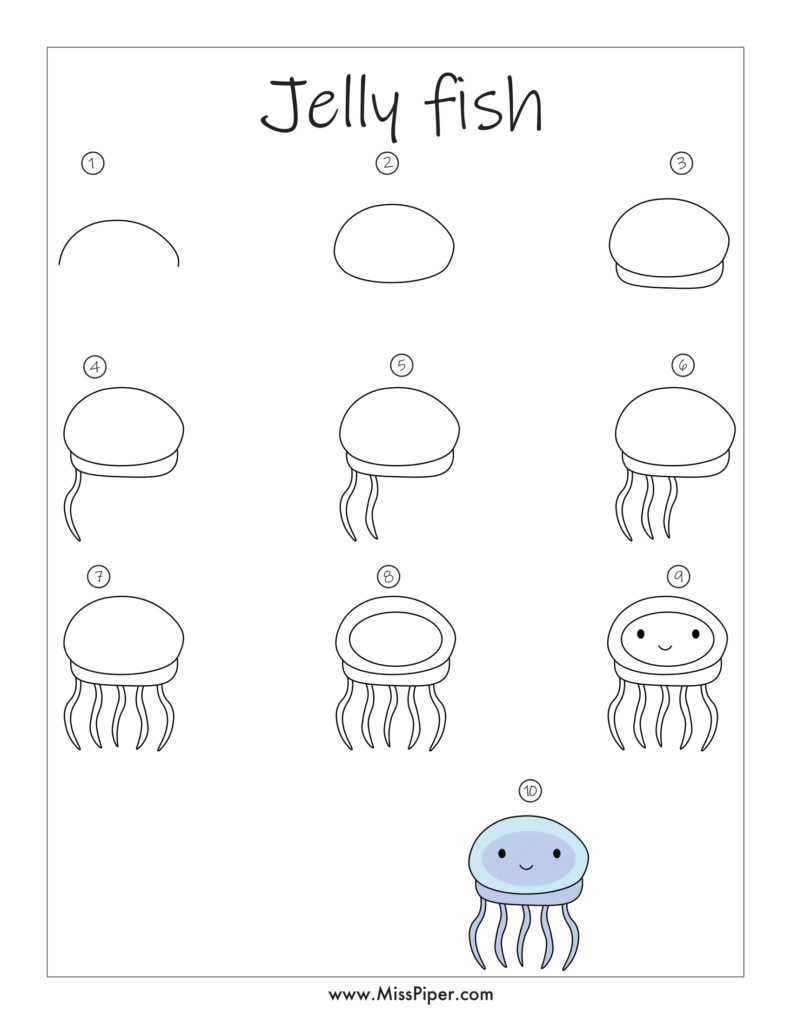 Free Printables: How to Draw a Jellyfish Step by Step, easy for beginners 