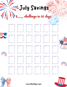 July - Free Printable Savings Challenge - money tracker printable- monthly savings challenge