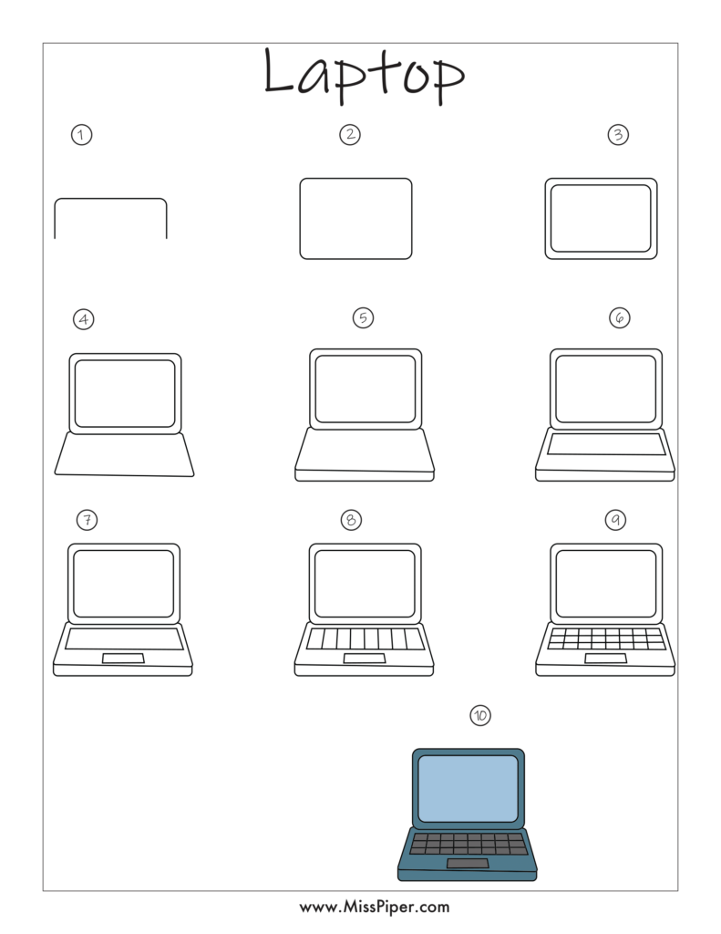 Laptop – How to draw Step by Step, easy for beginners – Free Printables