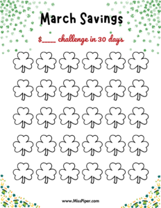 March - Free Printable Savings Challenge - money tracker printable- monthly savings challenge