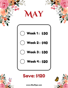 May - Free Printable Savings Challenge - money tracker printable- monthly savings challenge