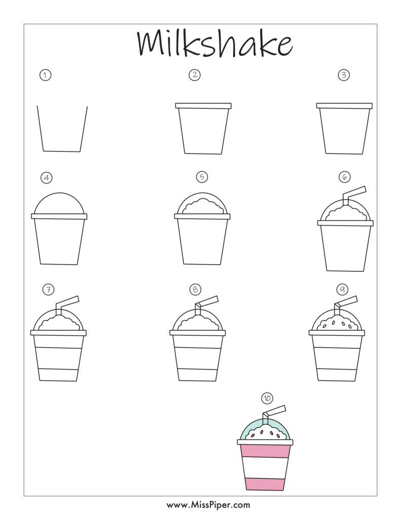 Milkshake – How to draw Step by Step, easy for beginners – Free Printables