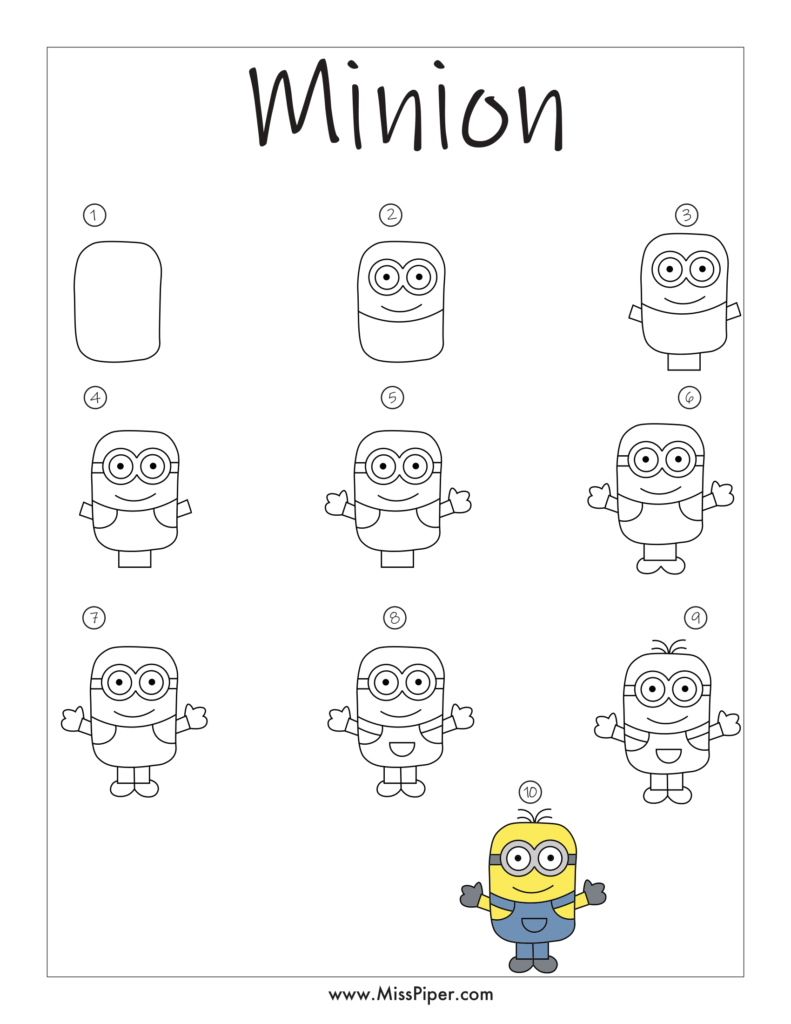 Minion – Simple How to draw Step by Step easy for beginners – Free Printables