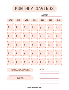 Monthly Savings challenge 1 - Free Printable Savings Challenge - money tracker printable- money savings challenge (letter size)