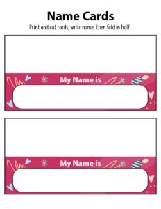 5 Free Printables Name Cards for kids