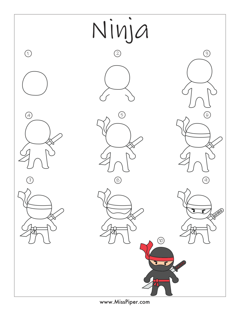 Ninja - Simple How to draw Step by Step easy for beginners - Free Printables