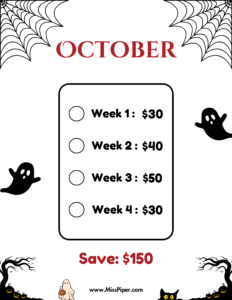 October - Free Printable Savings Challenge - money tracker printable- monthly savings challenge