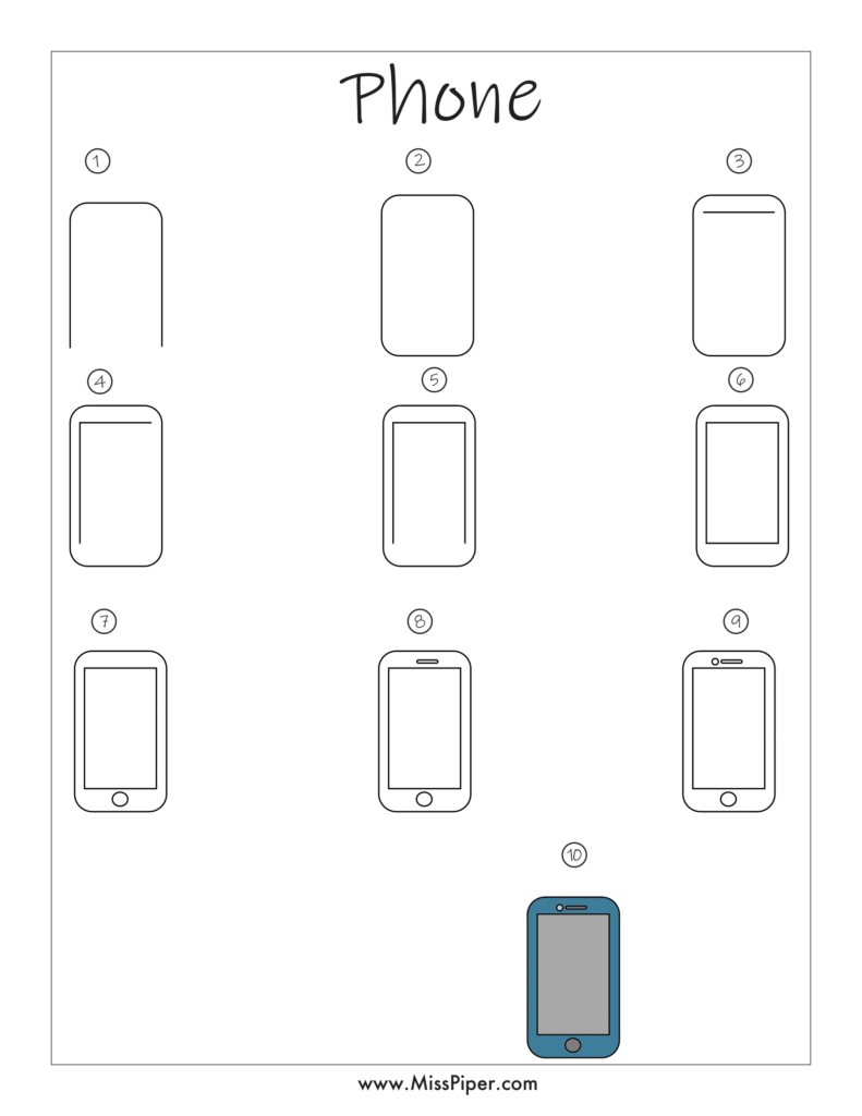 Phone – How to draw Step by Step, easy for beginners – Free Printables