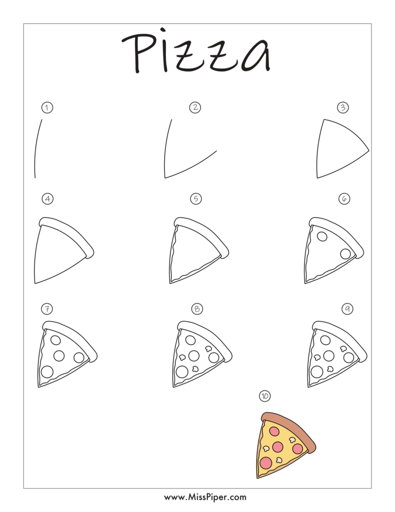 Pizza – Simple How to draw Step by Step easy for beginners – Free Printables