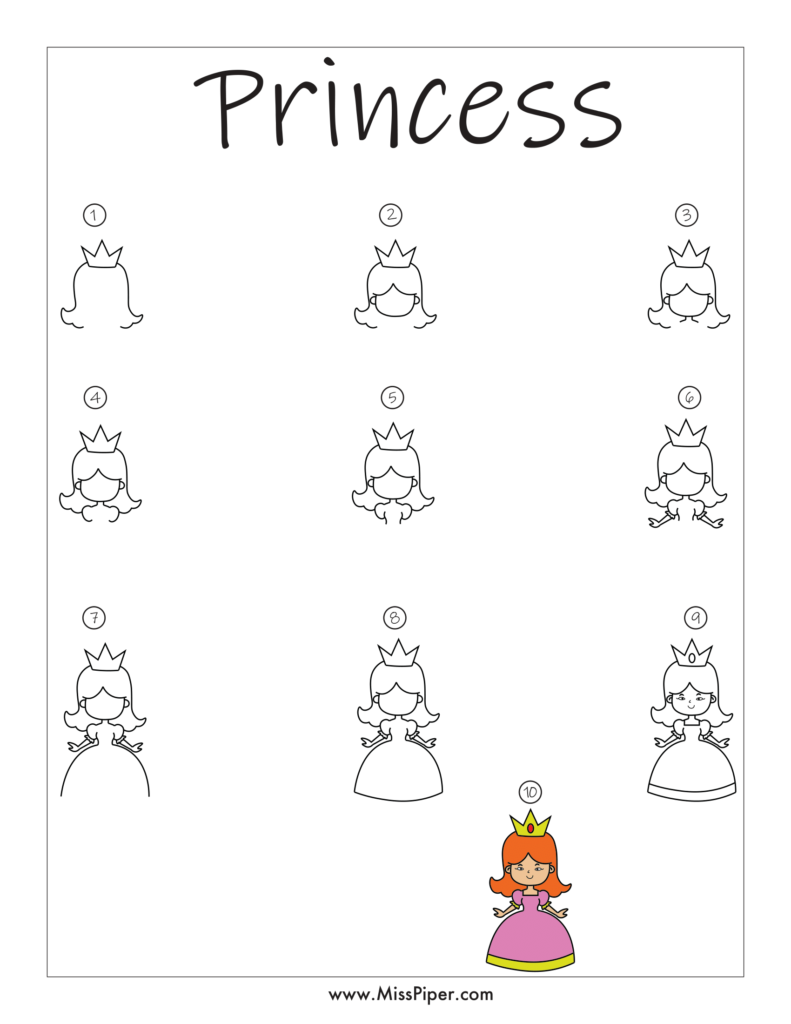 Princess – Simple How to draw Step by Step easy for beginners – Free Printables