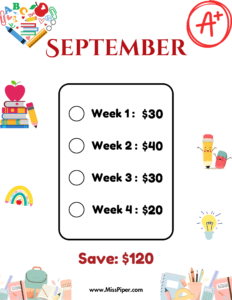 September - Free Printable Savings Challenge - money tracker printable- monthly savings challenge