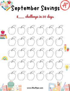 September - Free Printable Savings Challenge - money tracker printable- monthly savings challenge