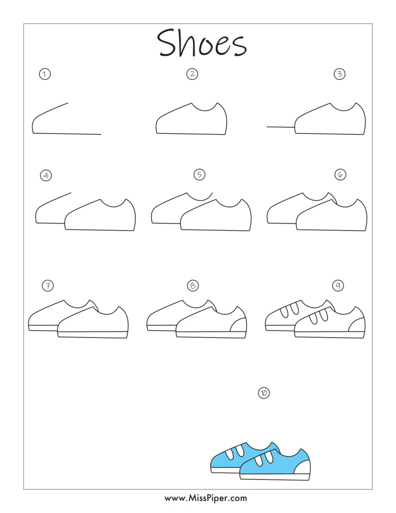 Shoes – How to draw Step by Step, easy for beginners – Free Printables