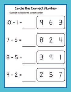 Subtraction 18 - Free Printable worksheets