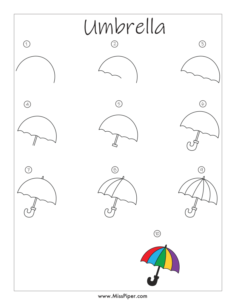  How to draw an umbrella Step by Step, easy for beginners – Free Printables