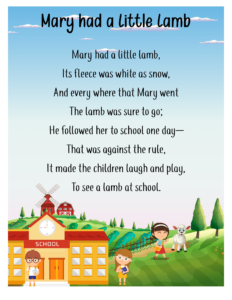 free nursery rhymes- Mary Had a Little Lamb