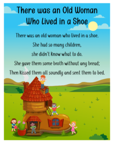 free nursery rhymes- There Was an Old Woman Who Lived in a Shoe